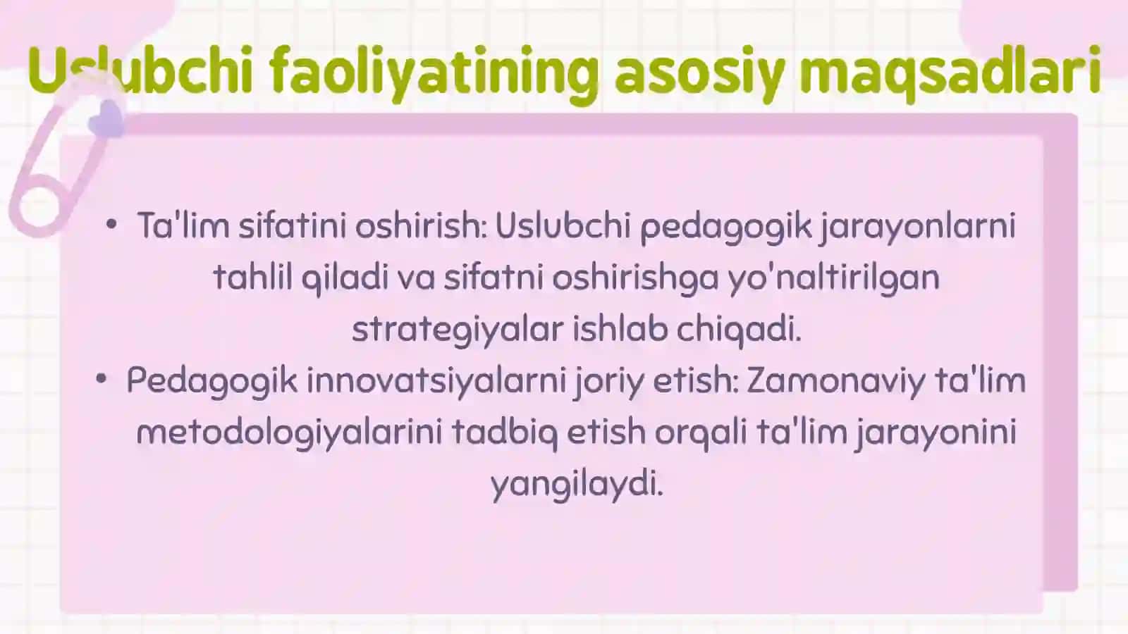 MAKTABGACHA TA'LIM TASHKILOTI USLUBIY BOSHQARUVIDA USLUBCHI FAOLIYATINING O'ZIGA XOS XUSUSIYATLARIN 4
