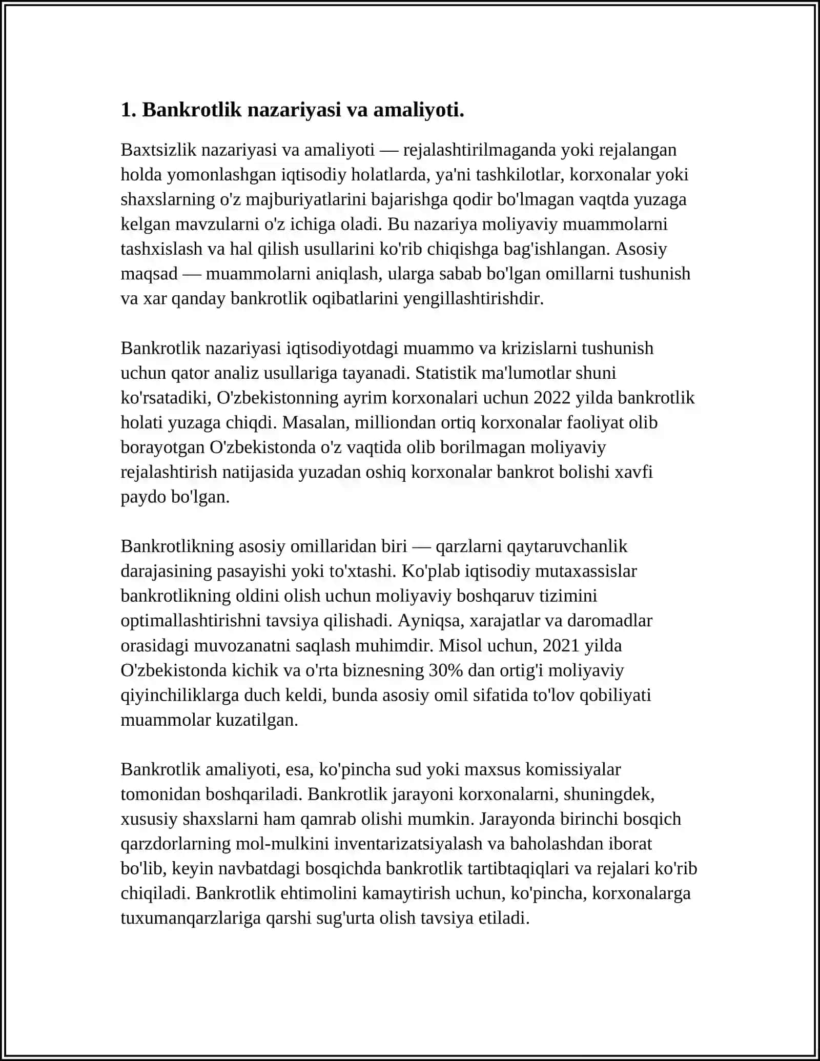 KORXONALAR TO’LOVGA QOBILIYATSIZLIGI (BANKROTLIK) QONUNCHILIGI 4