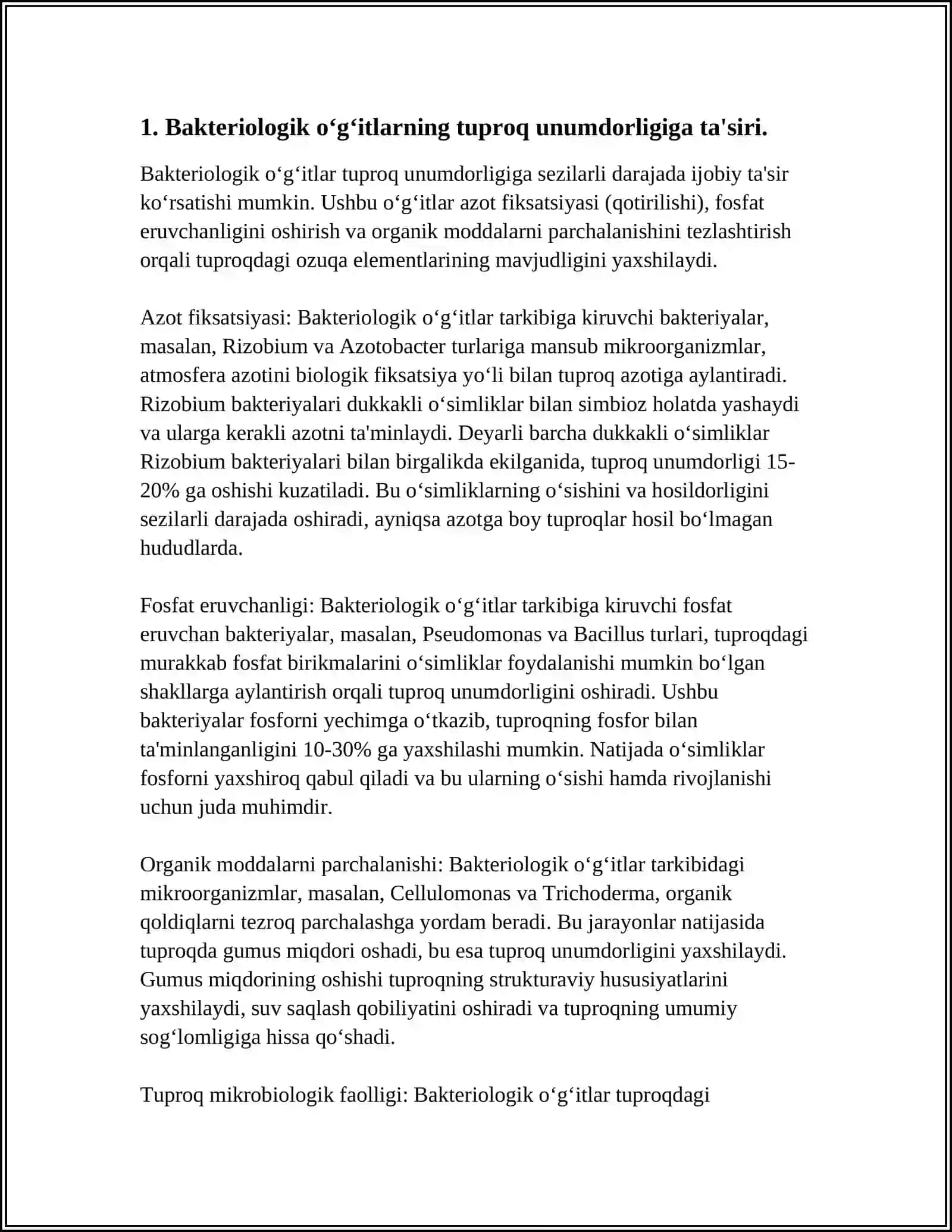 TUPROQ UNUMDORLIGINI OSHIRISHDA BAKTERIOLOGIK ÒĜITLARNI QÒLLASH HAMDA MAZKUR ÒĜITLARNI MADANIY ÒSIMLIKLARNI BIONAZORAT QILISHDAGI ÒRNI 4