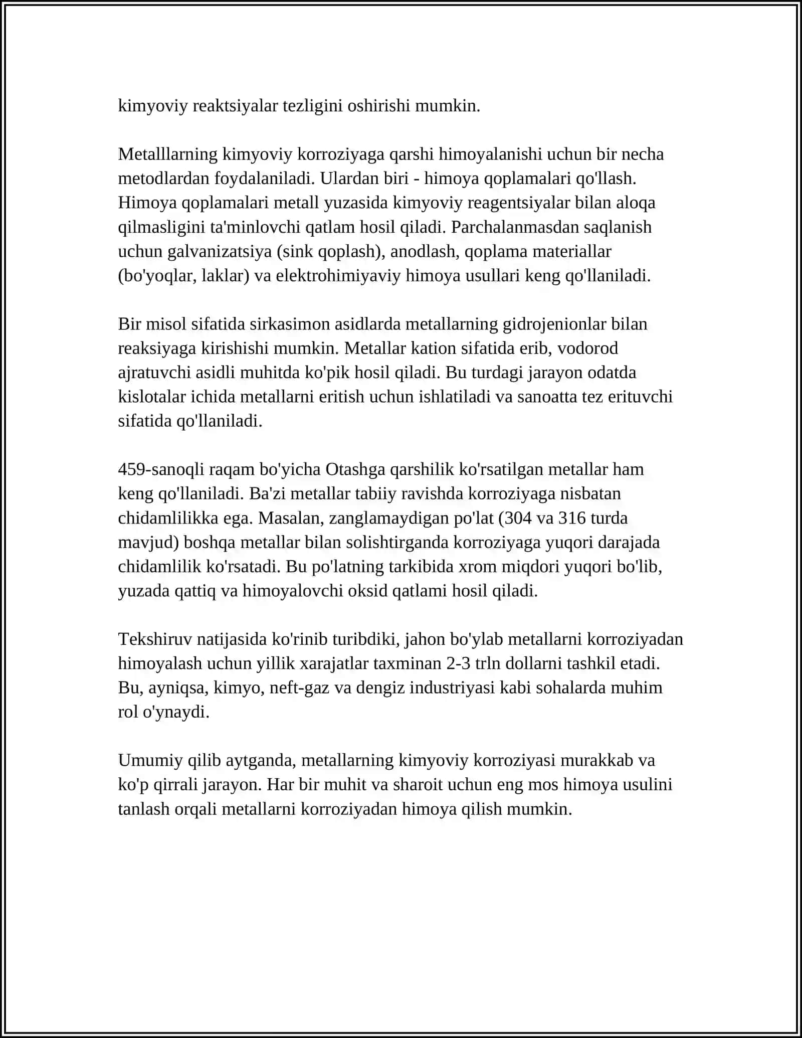 METALLARNING KORROZIYALANISHI VA UNDAN SAQLANISH USULLARI UGLEVODORODLAR VA ULARNING TURLARI 4