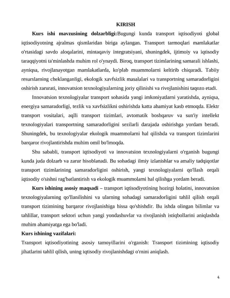 Barqaror rivojlanishda transport iqtisodiyoti va innovatsion texnologiyalarning nazariy asoslari 4