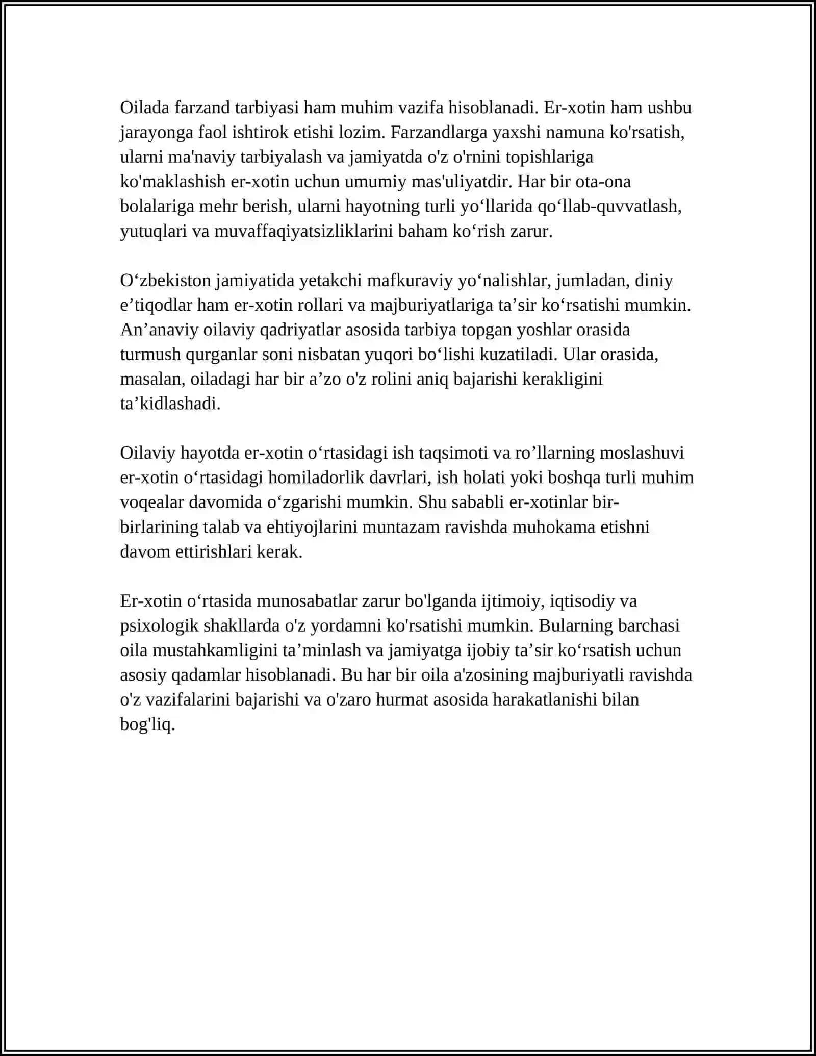 O'Ila va Oilaviy Munosabatlar Borasidagi Qarashlar 4