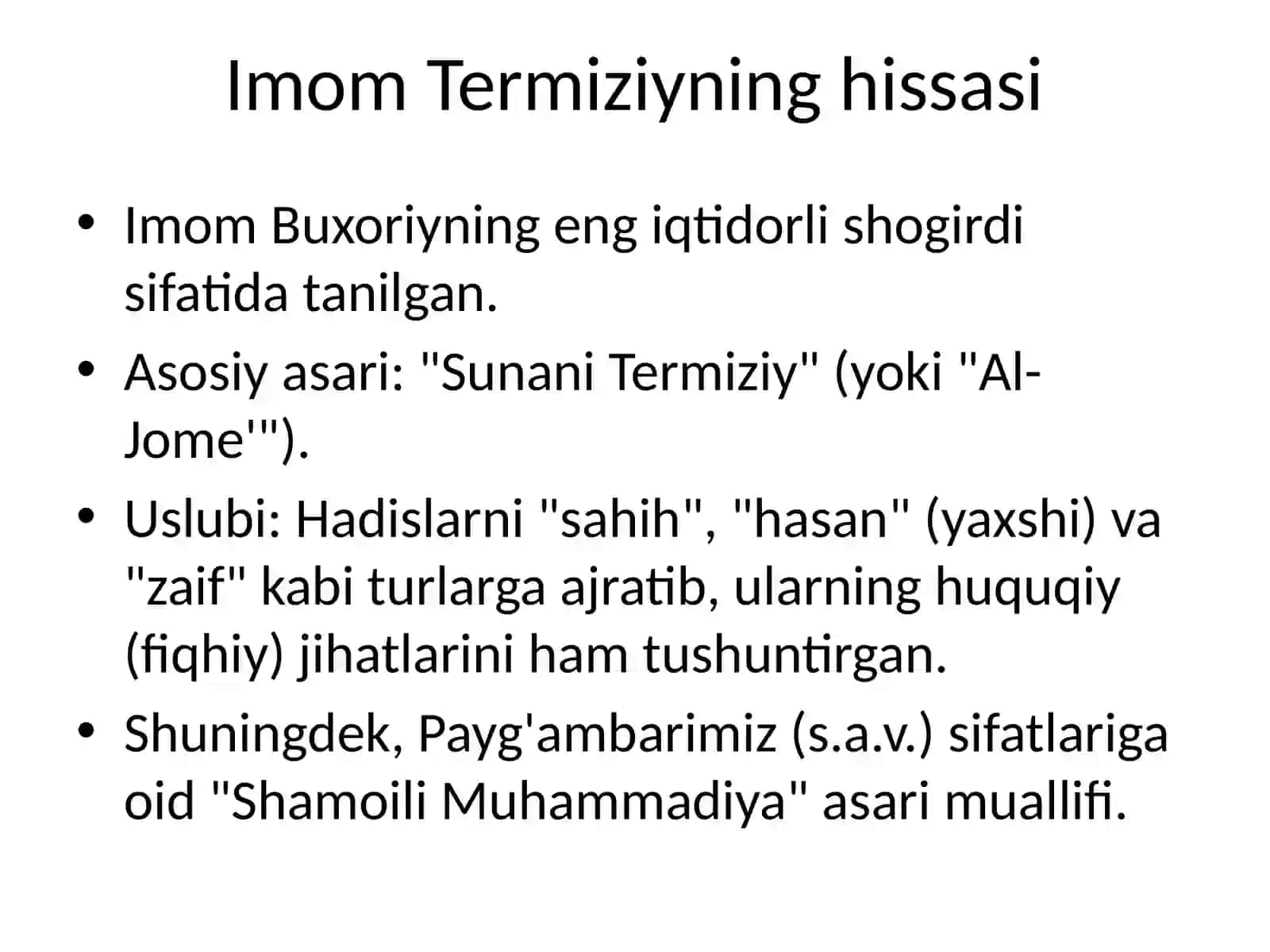 Imom Buxoriy va Imom Termiziyning hadis ilmiga qo'shgan hissalarini qiyosiy tahlili 4