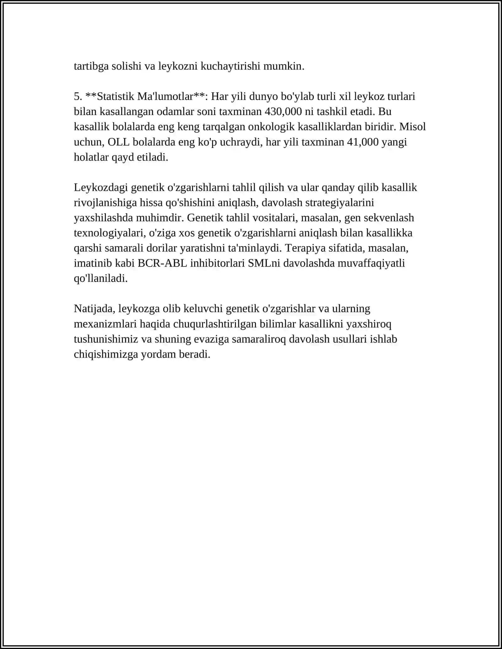 LEYKOZ RIVOJLANISHIDA XROMOSOM O'ZGARISHLARNING ROLI 4