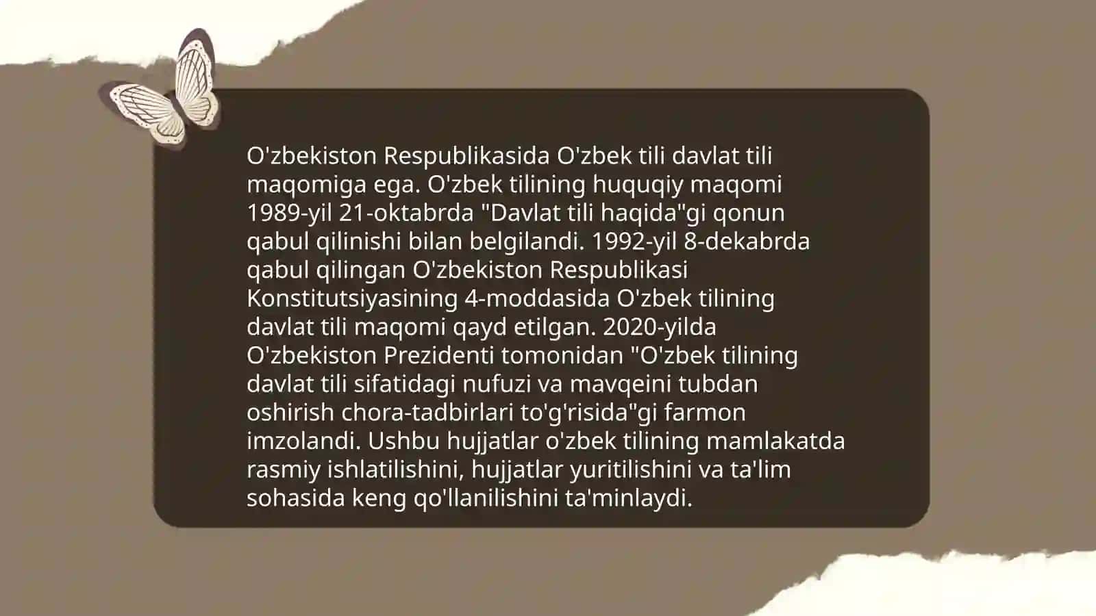 O'zbek tili to'g'risidagi huquqiy me'yoriy hujjatlarning mohiyati - Mamatqulova Dilnoza 4