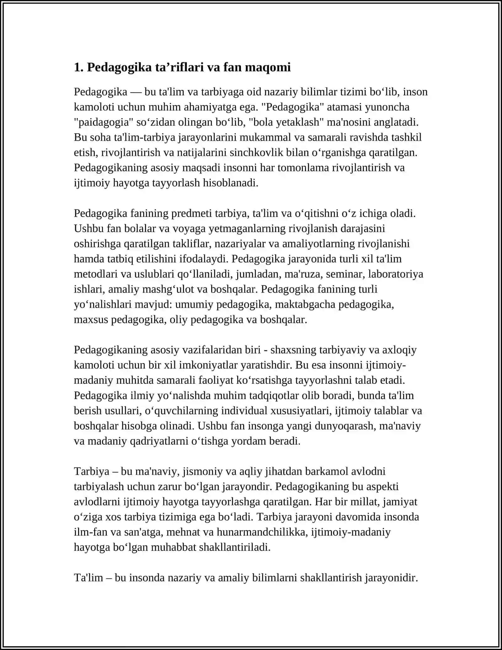 PEDAGOGIKA FANINING MAZMUNI VA MOHIYATI,PREDMETI 4