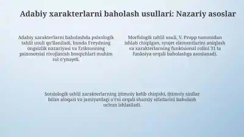 Badiiy asar qahramonlari shaxsiy sifatlarini baholashning mazmuni usullari va metodlari 4