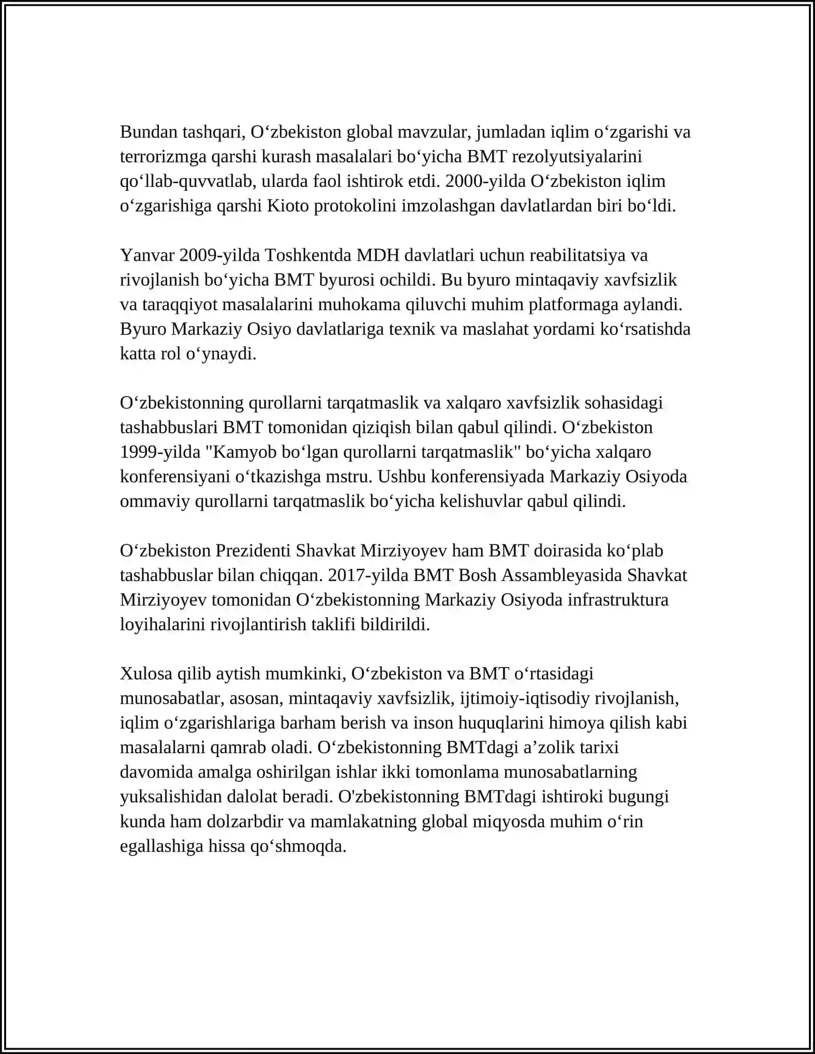 O‘ZBEKISTON VA BMT HAMDA XALQARO TASHKILOTLAR BILAN HAMKORLIK 4
