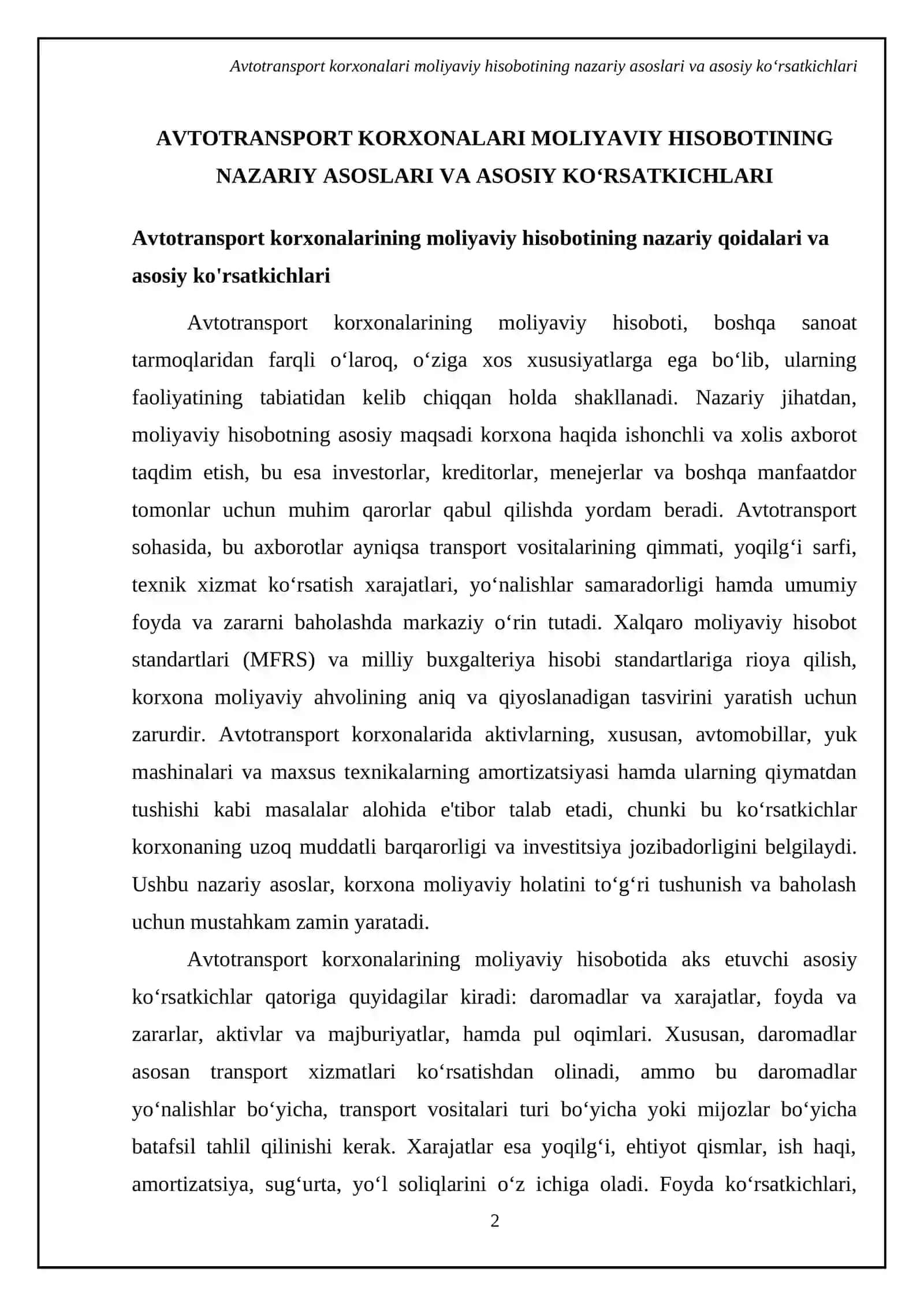 Avtotransport korxonalarida moliyaviy natijalarko‘rsatkichlarini moliyaviy hisobotda aks ettirishning o‘ziga xos xususiyatlari 4