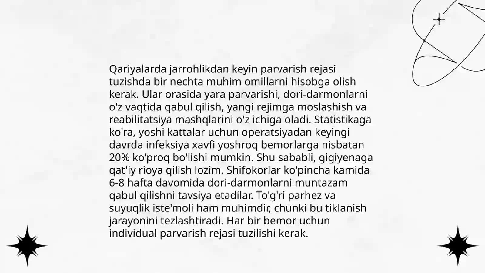 Qariyalarda jarrohlik amaliyotidan song hamshiralik 4