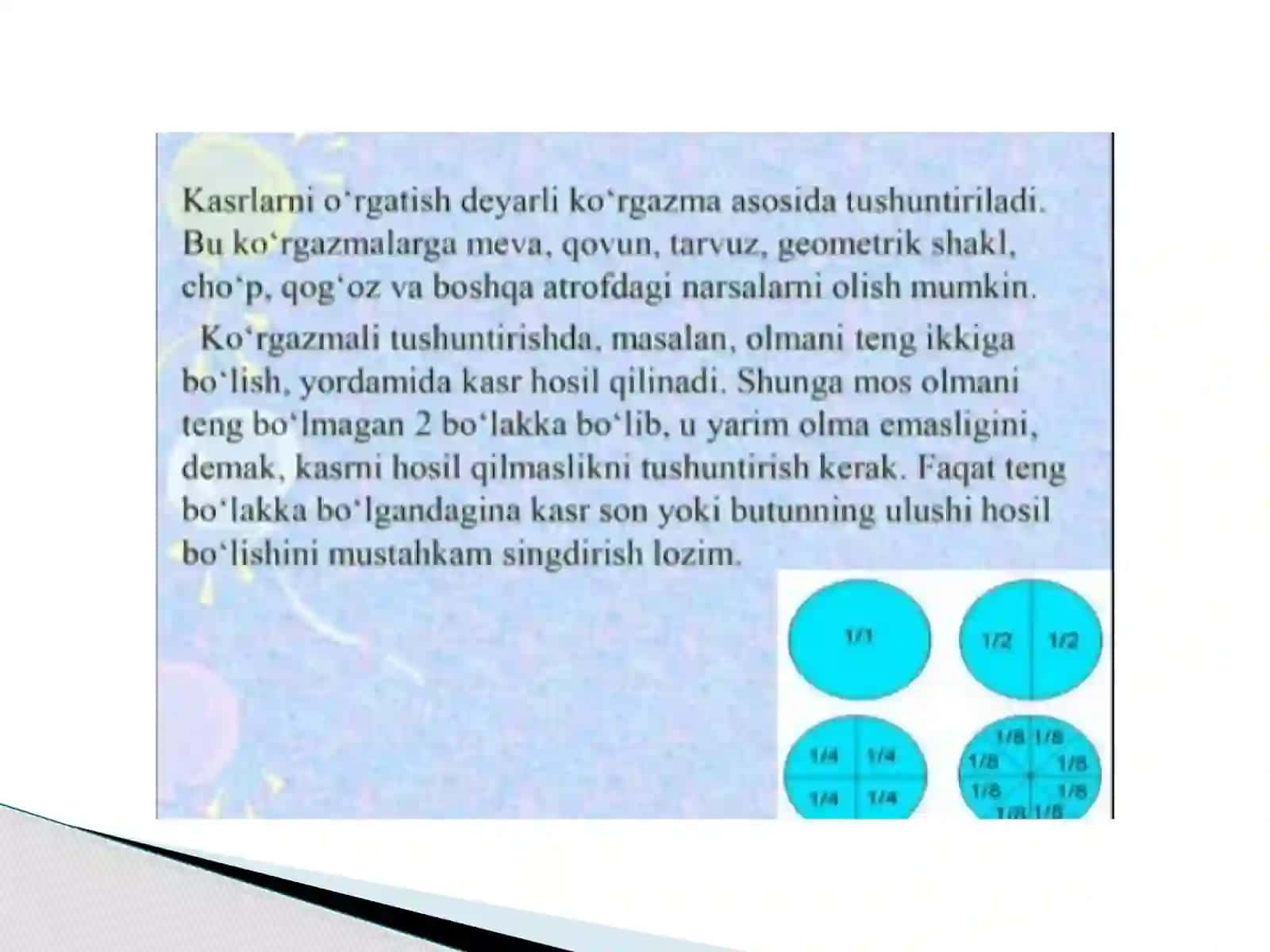 Ulush va Kasr, O'nli Kasr mavzusini o'rgatishda ko'rgazmalilikdan foydalanish 4