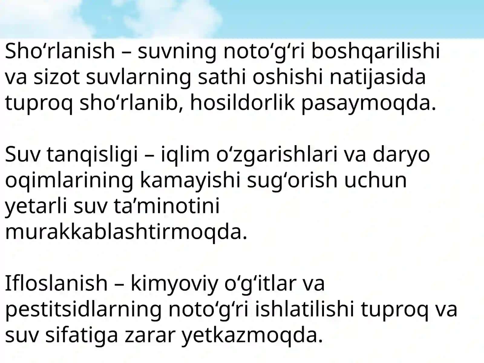 Sugʻoriladigan yerlarning hozirgi holatini tahlil qilish 4