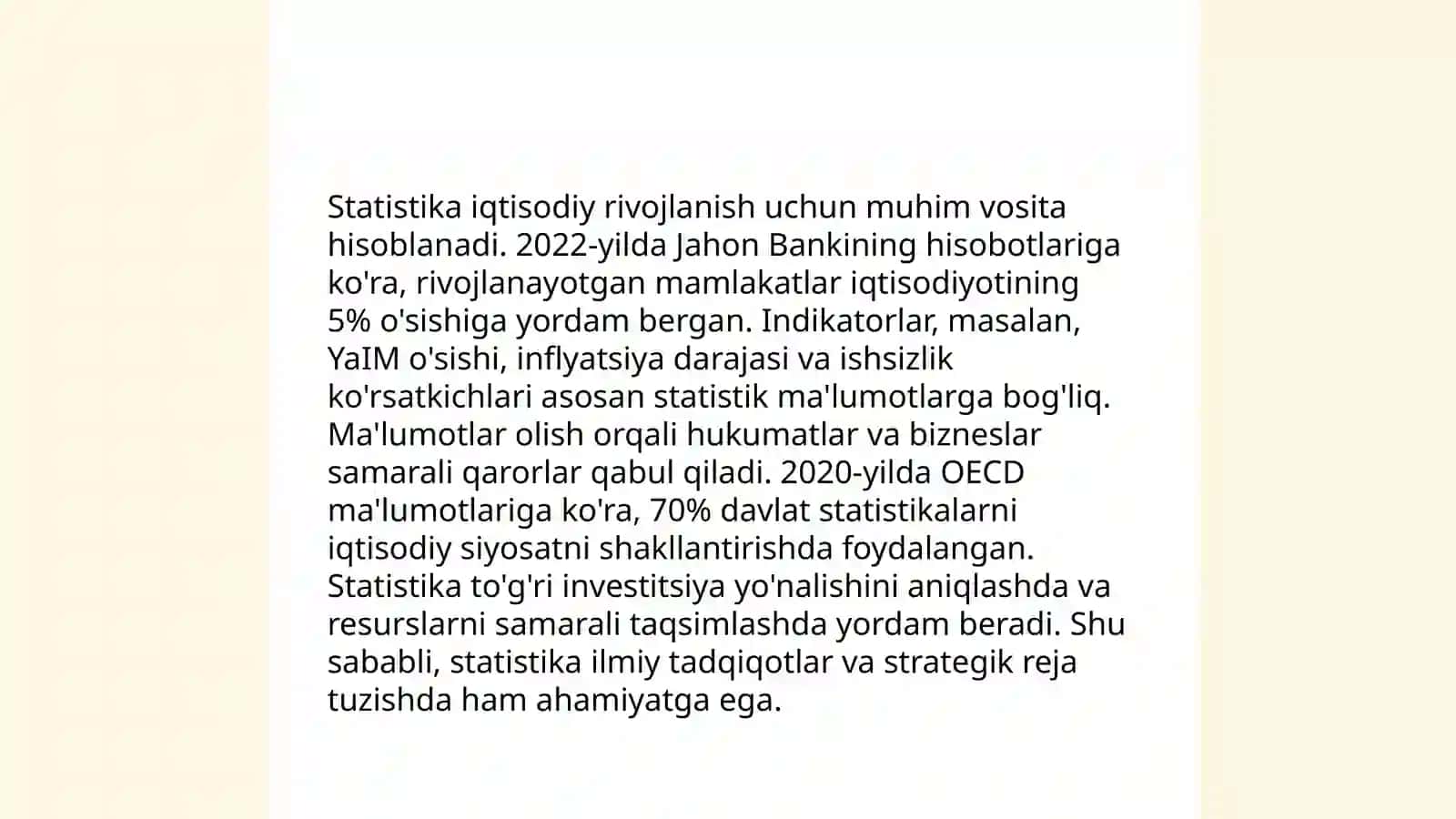 Jahon bankining Statistik salohiyat indeksi”, “Iqtisodiy erkinlik indeksi” 4