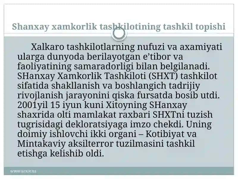 Shanxay Hamkorlik Tashkiloti(SHHT) 4
