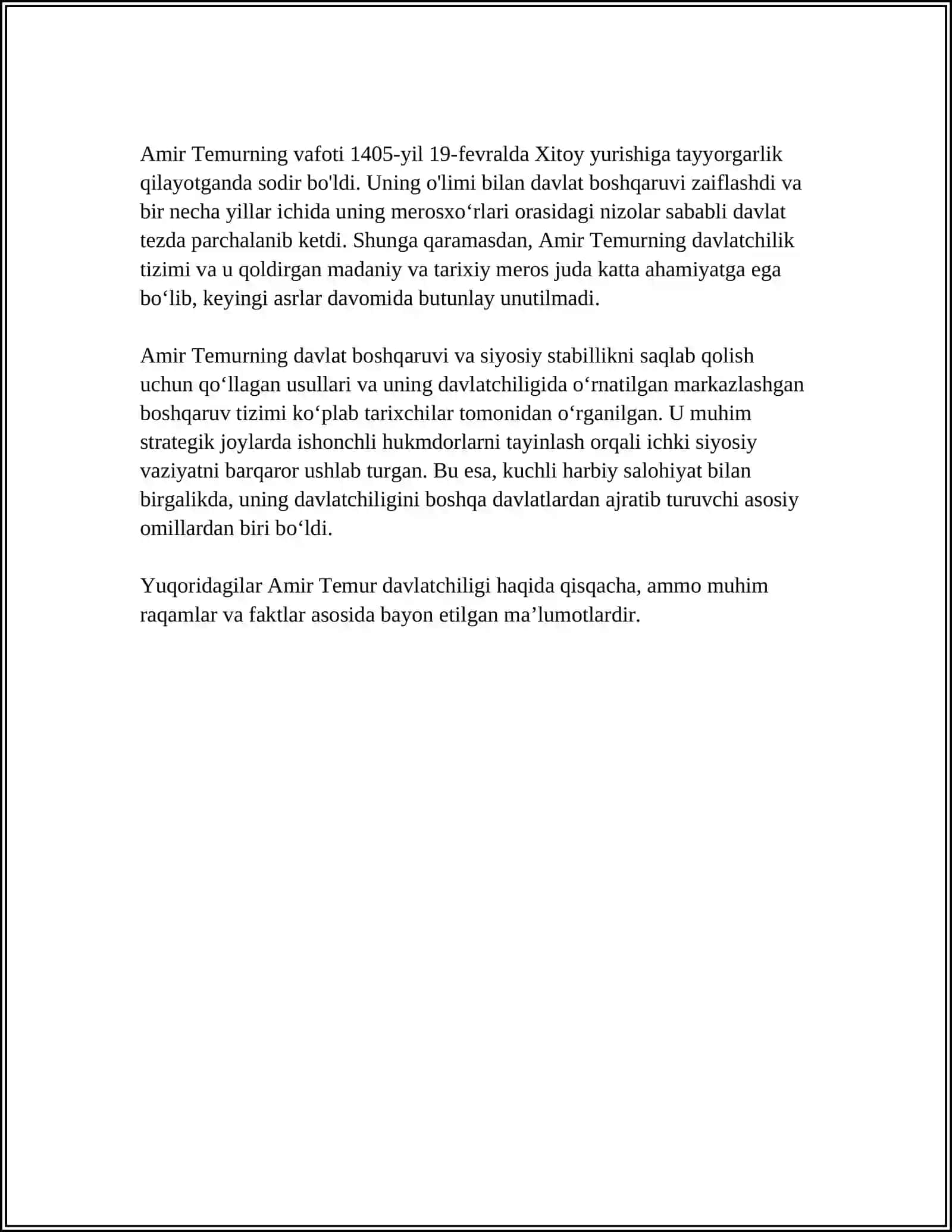 AMIR TEMUR BUYUK DAVLAT ARBOBI. MIRZO ULUGBEK DAVLAT ARBOBI VA BUYUK OLIM 4