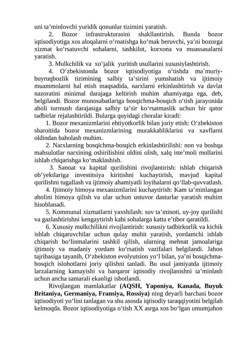 O‘zbekistonda Bozor Munosabatlarining Rivojlanishi 4