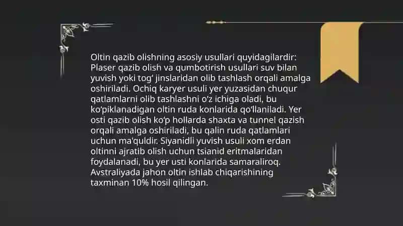 Oltin haqida malumot va oltin texnologiyasi 4