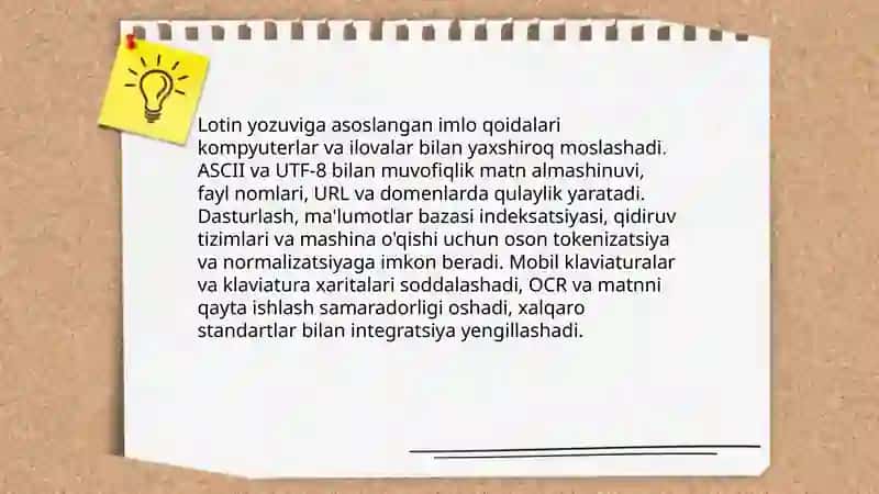 Lotin yozuviga asoslangan imlo qoidalarinong afzalligi 4