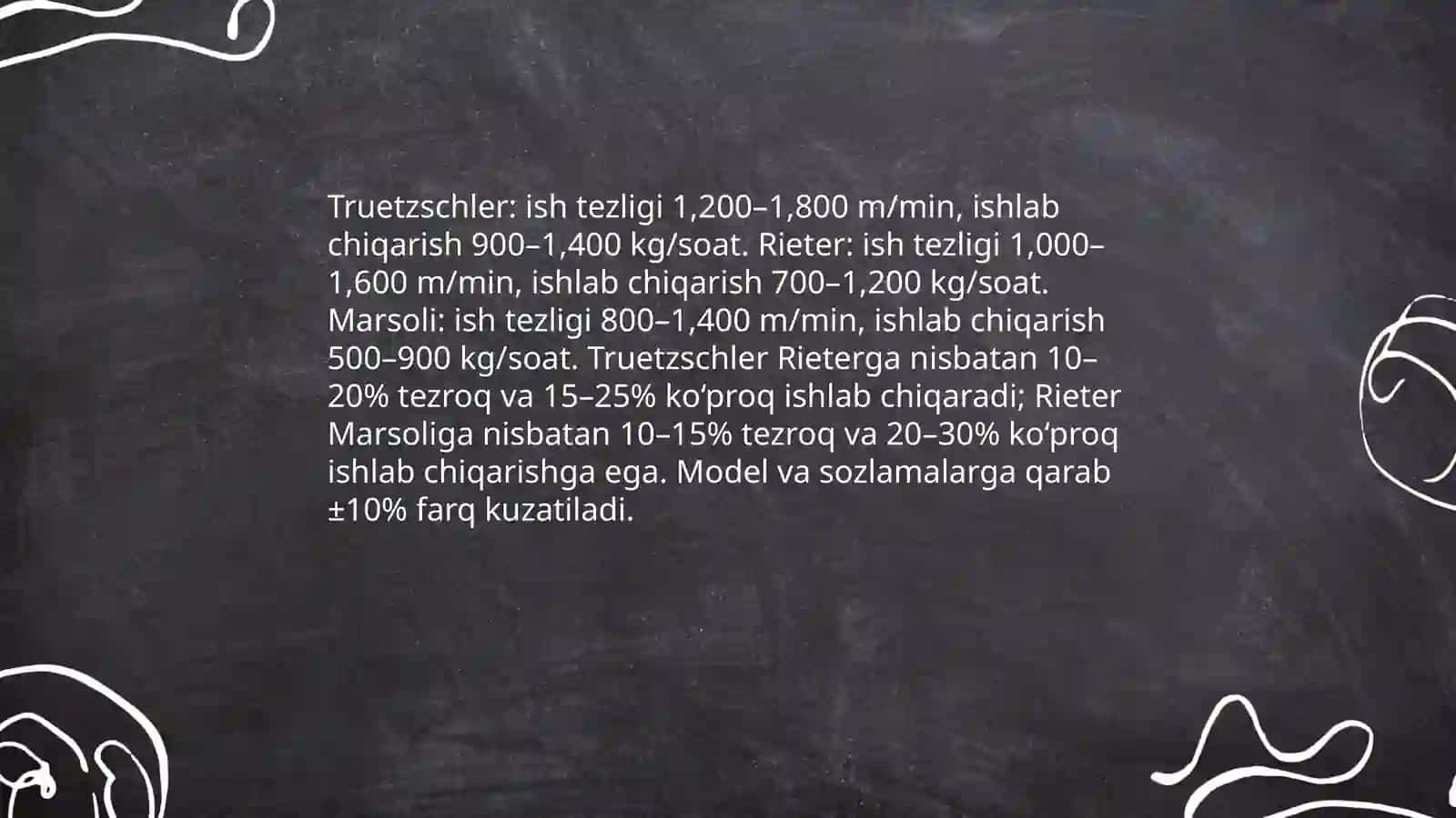 Truetzschler, Rieter va Marsoli piltalash mashinalari qiyosiy tahlili 4