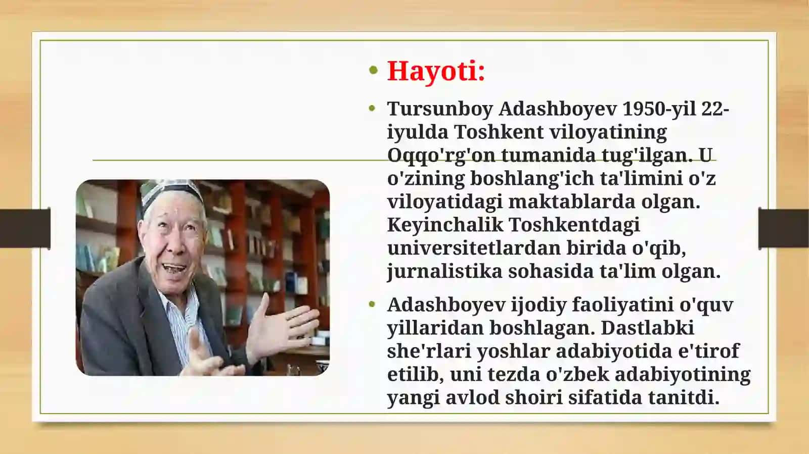 Bolalar adabiyoti fanidan “[] hayoti va ijodi” 4