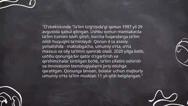 Òzbekiston Respublikasida ta'lim sohasida amalga oshirilgan islohotlar 4