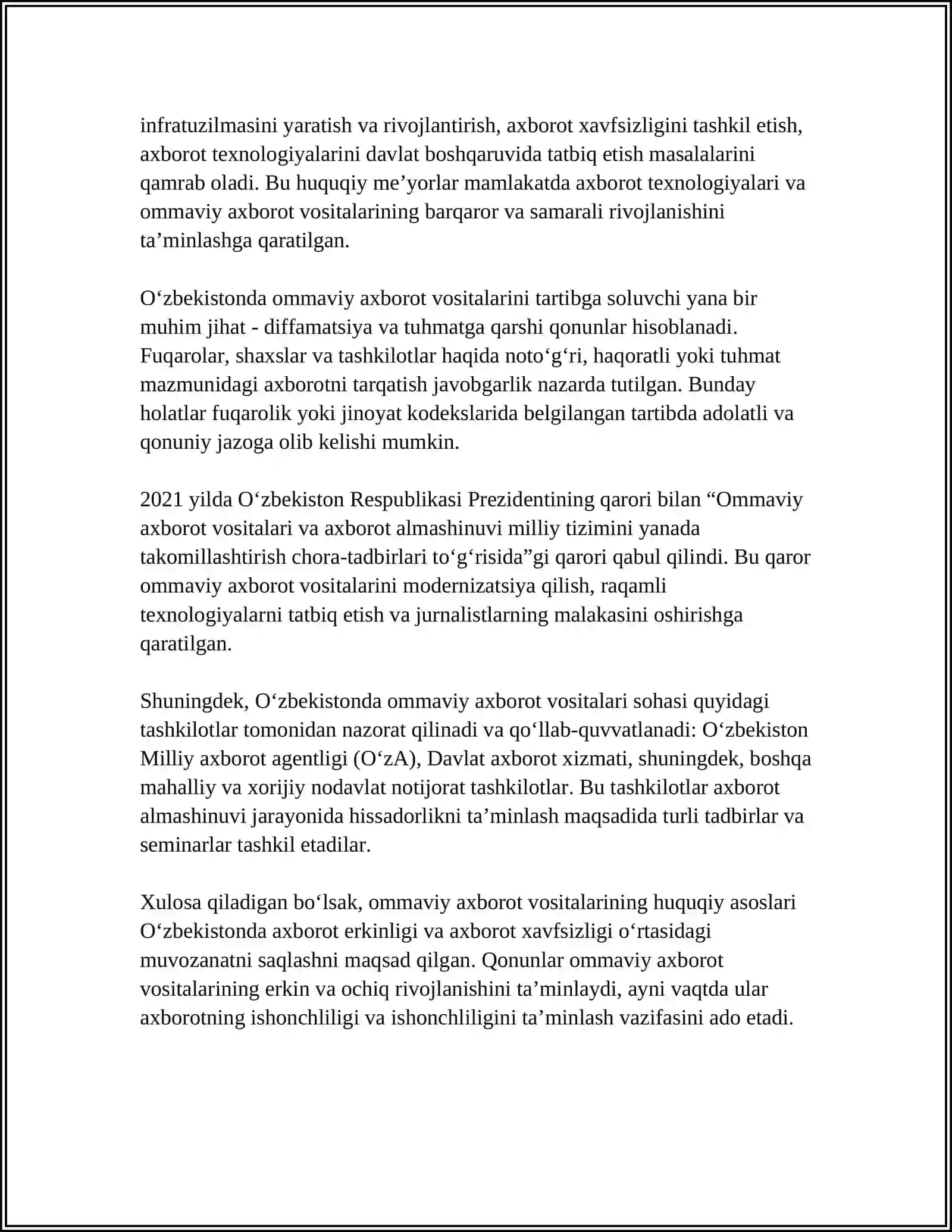 Ommaviy axborot vositalarining huquqiy asoslari 4