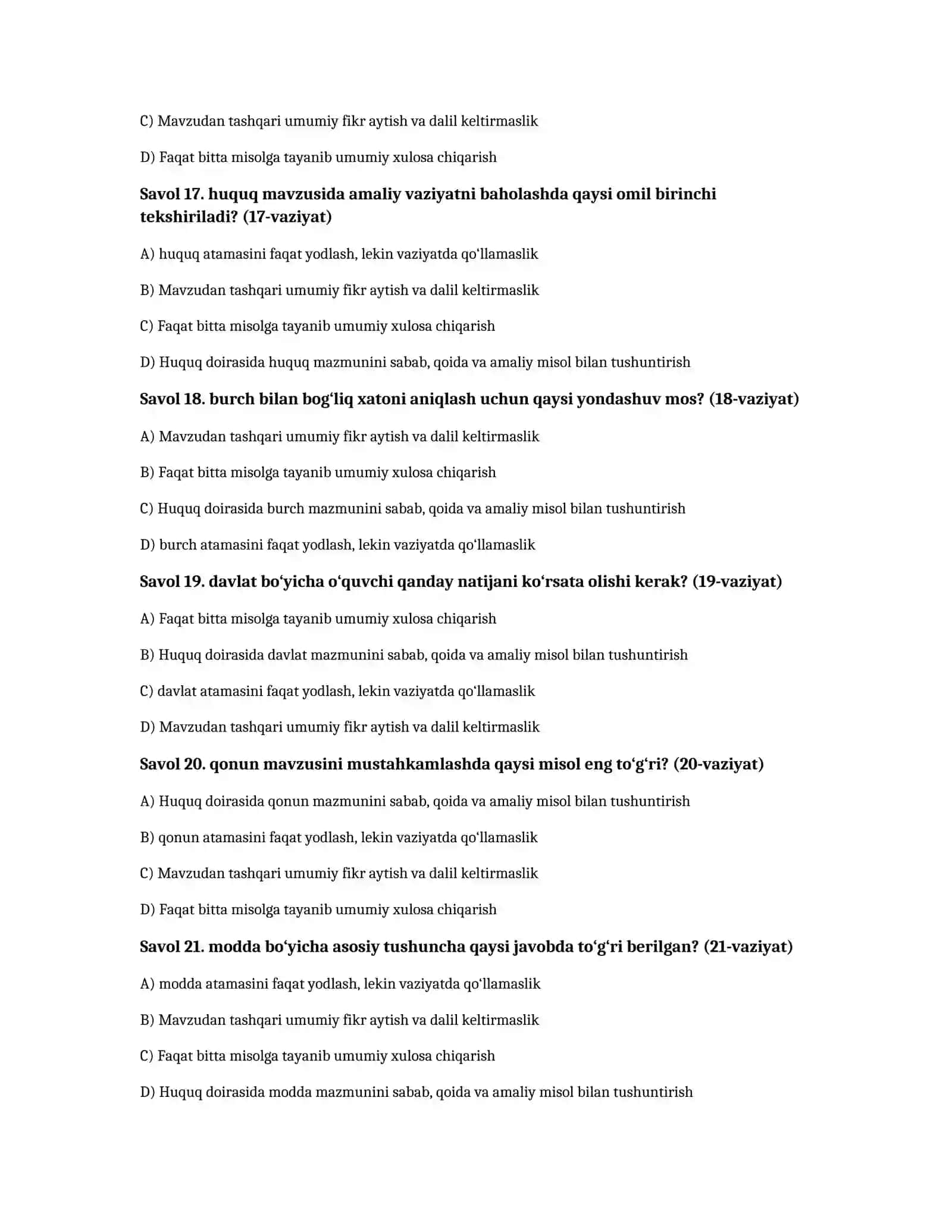Konstitutsiya bo‘yicha umumiy bilim — 100 test 4