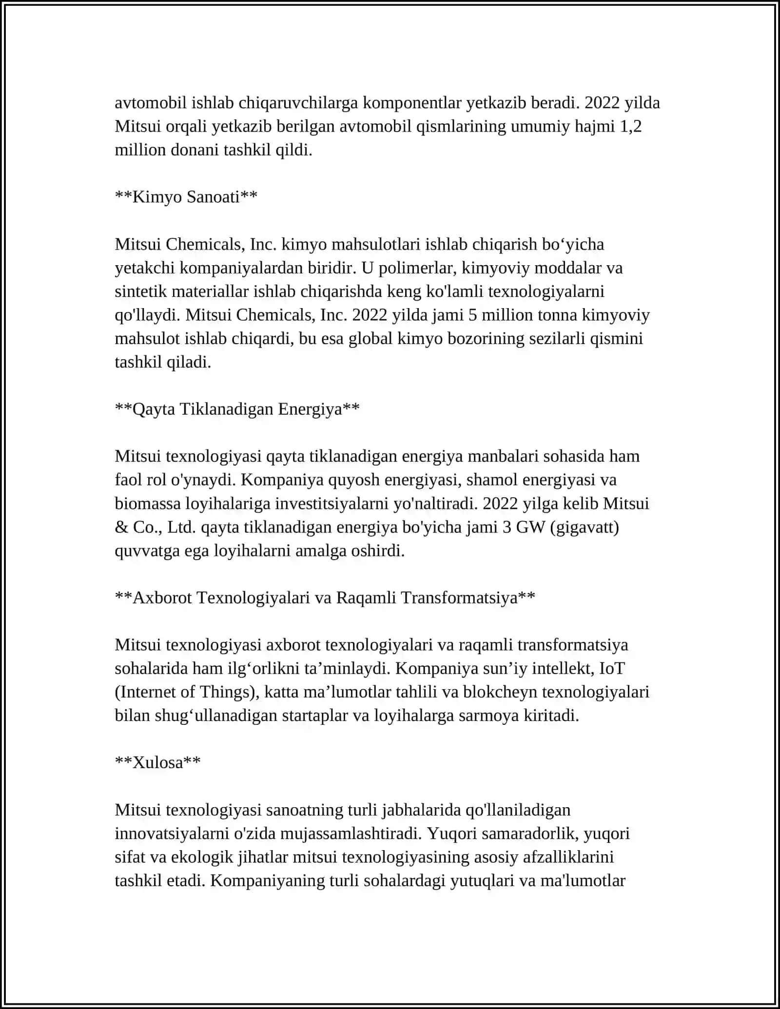 MITSUI TEXNOLOGIYASI BO‘YICHA POLIETILEN ISHLAB CHIQARISHNI BOSHQA TEXNOLOGIYALARGA O‘XSHASHLIKLARI FARQI VA AFZALLIKLARI 4