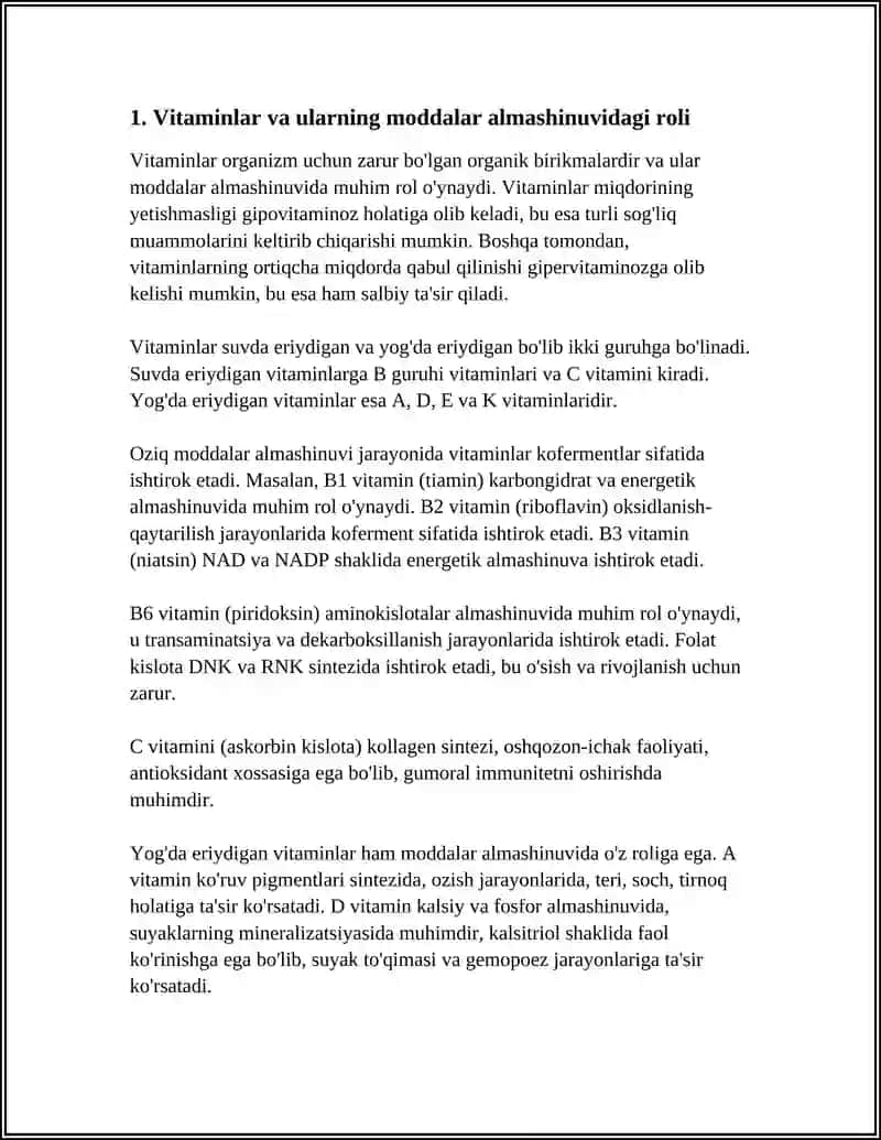 GIPOVITAMINOZ VA GIPERVITAMINOZ HAQIDA TUSHUNCHA VA ULARNING MODDALAR ALMASHINUVIGA TASIRI 4