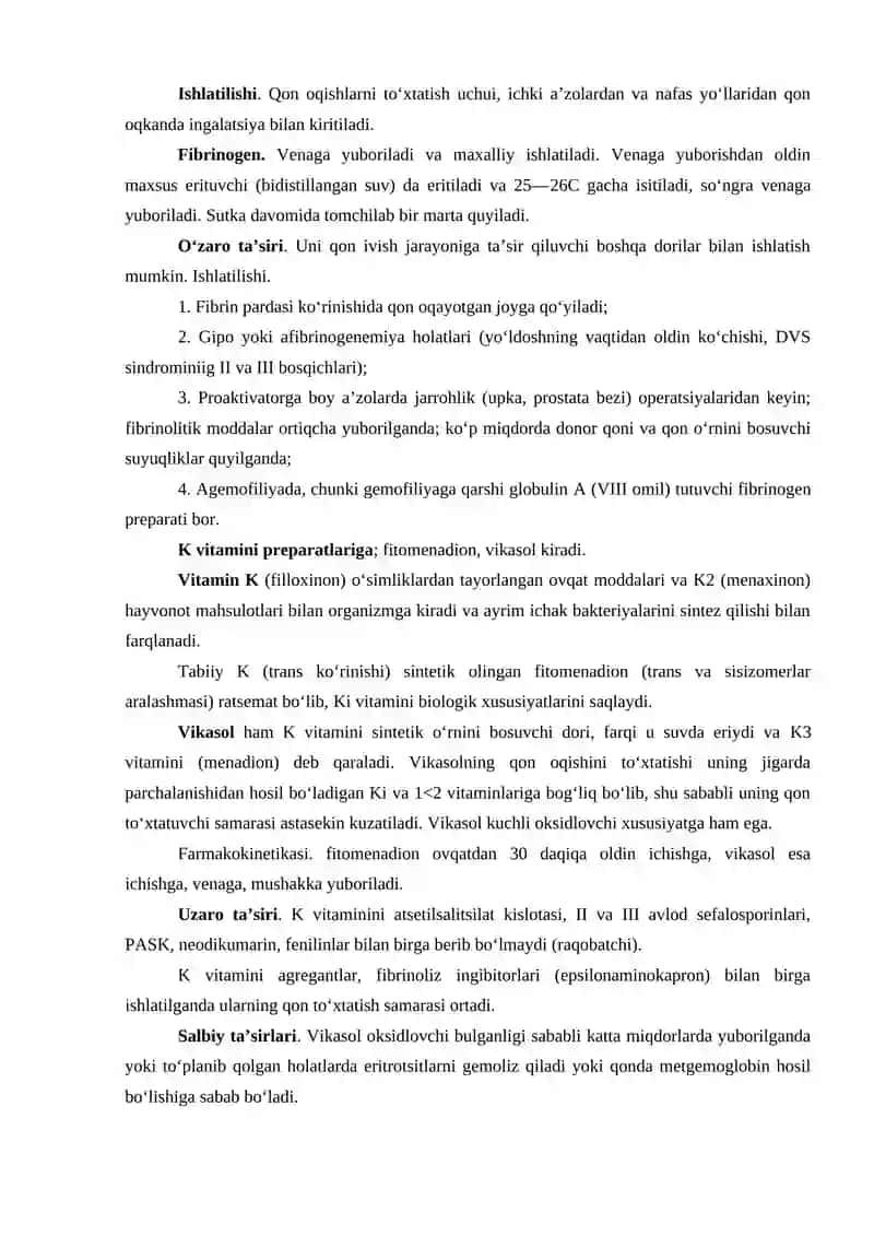 Trombotsitlar aggregatsiya va adgeziya xususiyatlarini faollovchi dori vositalari 4