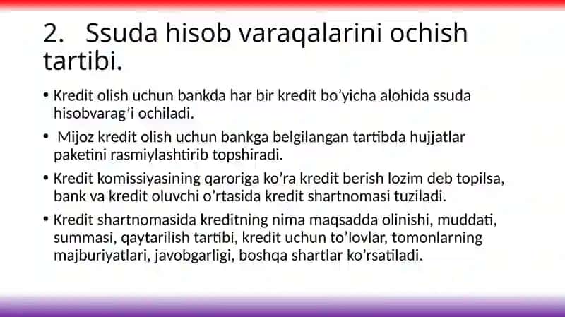 BANKLARDA KREDIT OPERATSIYALARINING BUXGALTERIYA HISOBI 4