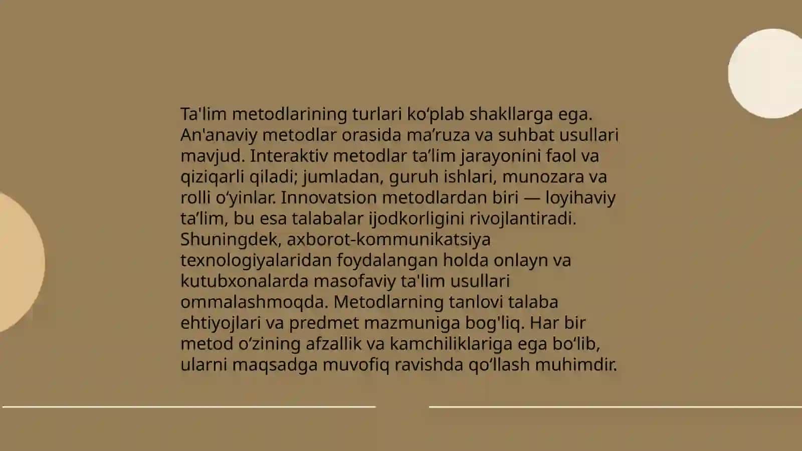 Ta'lim mazmunini. Ta'lim metodlari va vositalari 4