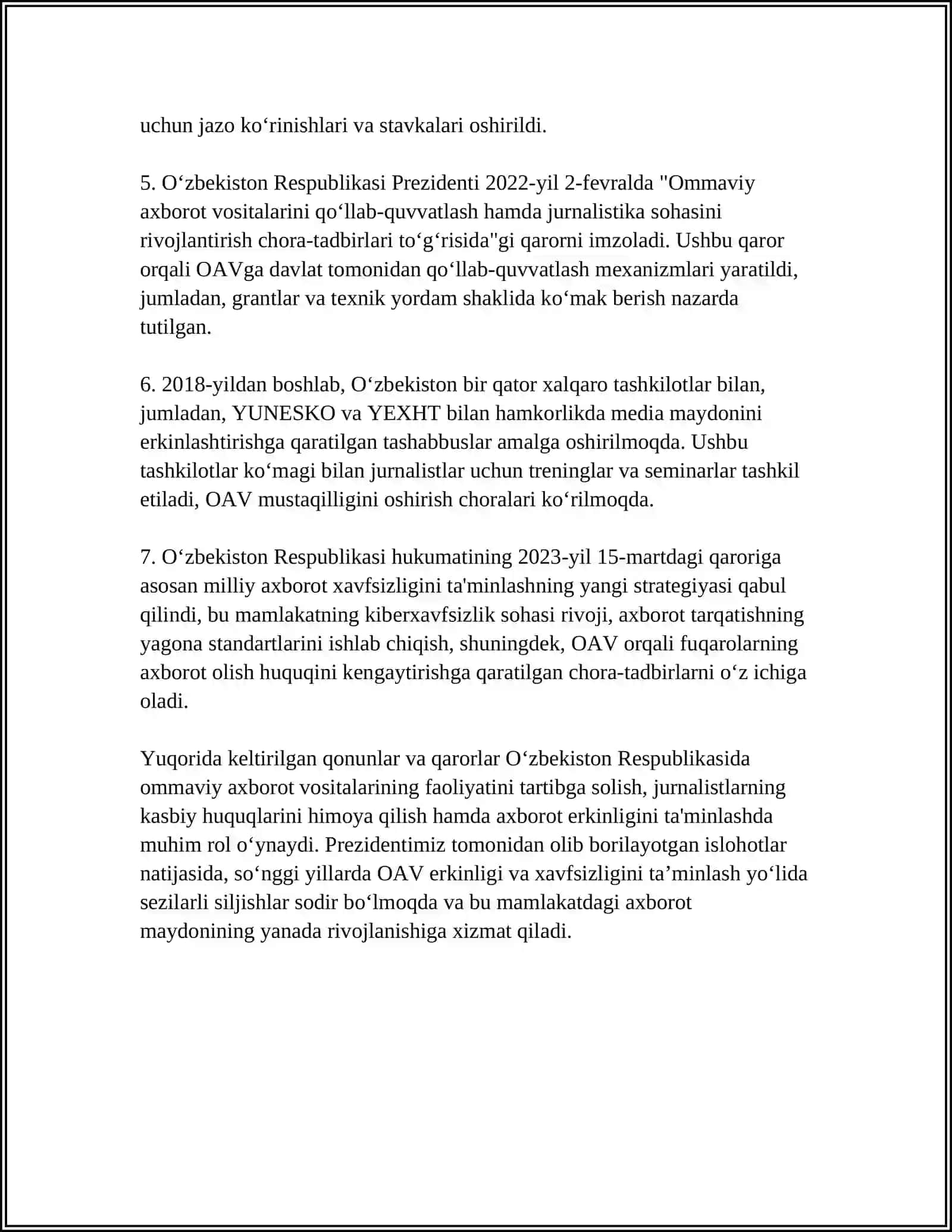 O‘zbekiston Respublikasida Ommaviy Ax borot Vositalarining Faoliyati 4