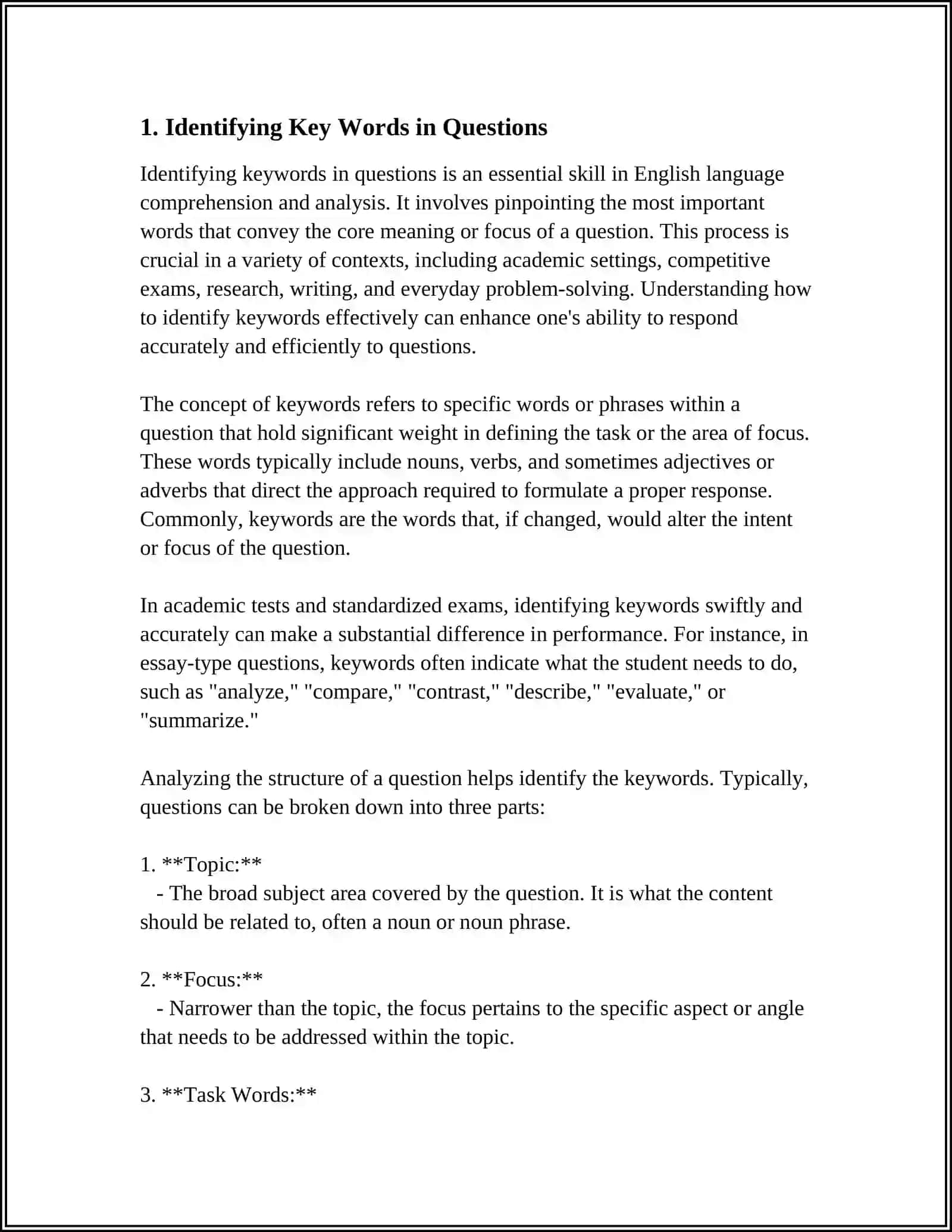 RECOGNIZING AND INTERPRETING KEY WORDS IN QUESTION AND TEXTS 4