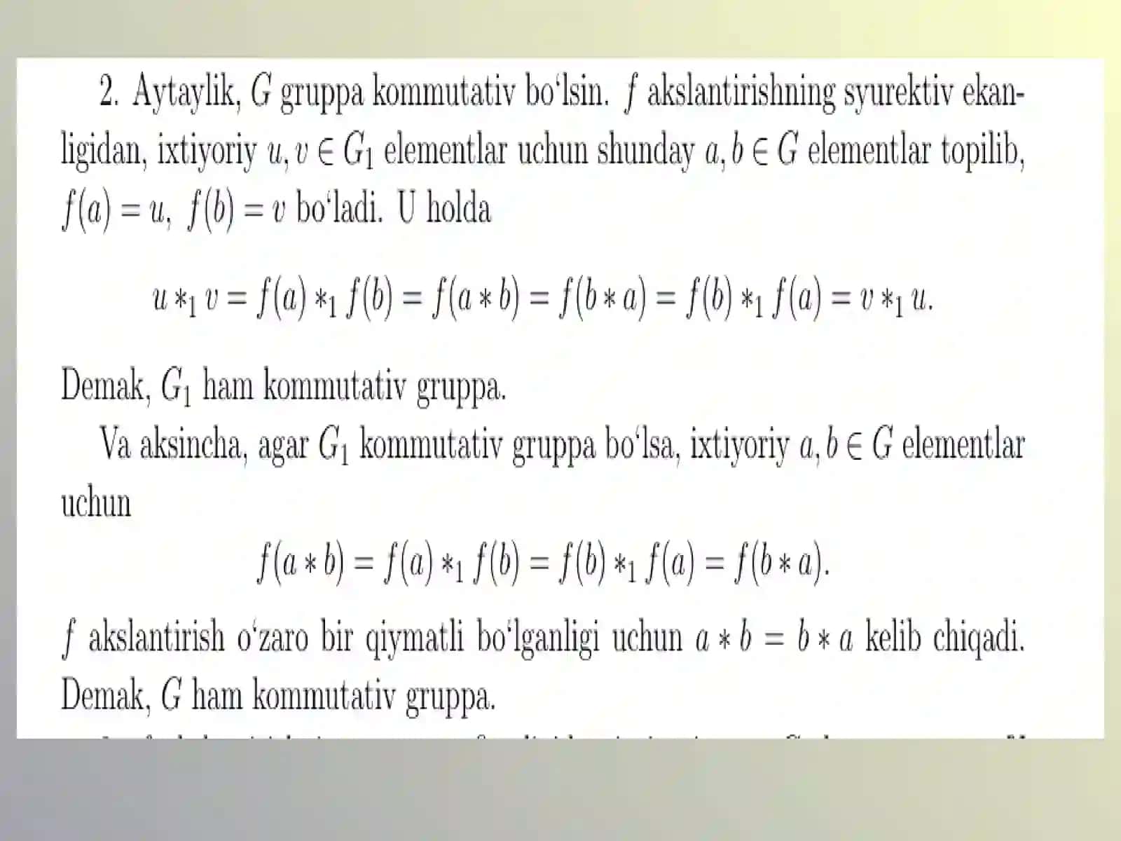 Gomomorfizm va Izomorfizmlarning xossalari 4
