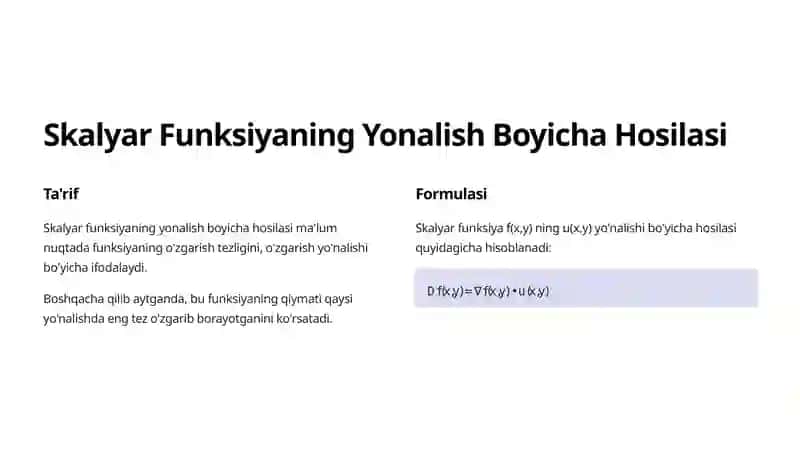 Skalyar Funksiyaning Yonalish Boyicha Hosilasi va Gradienti 4