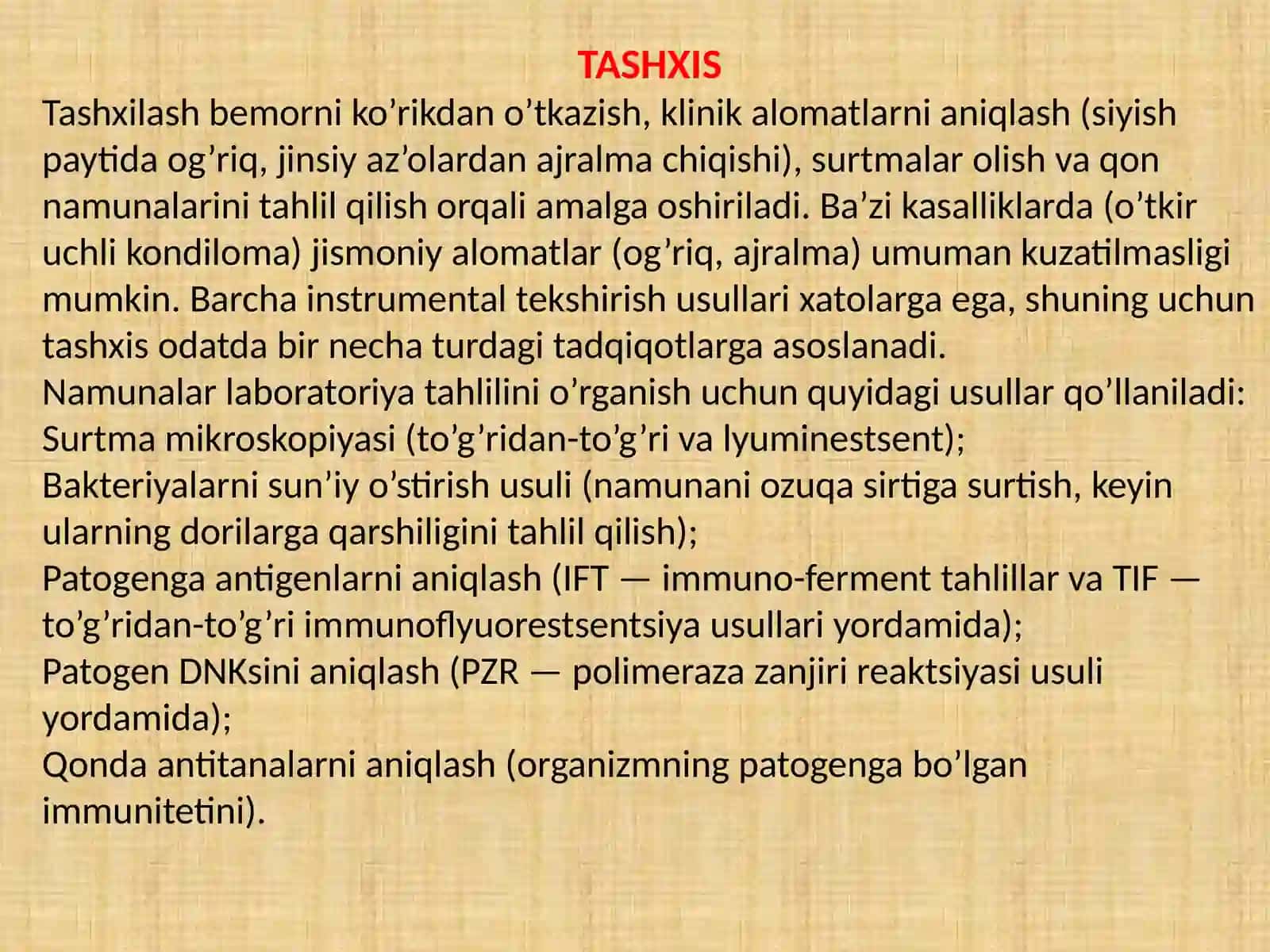 JINSIY YO’L BILAN YUQADIGAN INFEKTSIYALAR TASHXISLASH 4