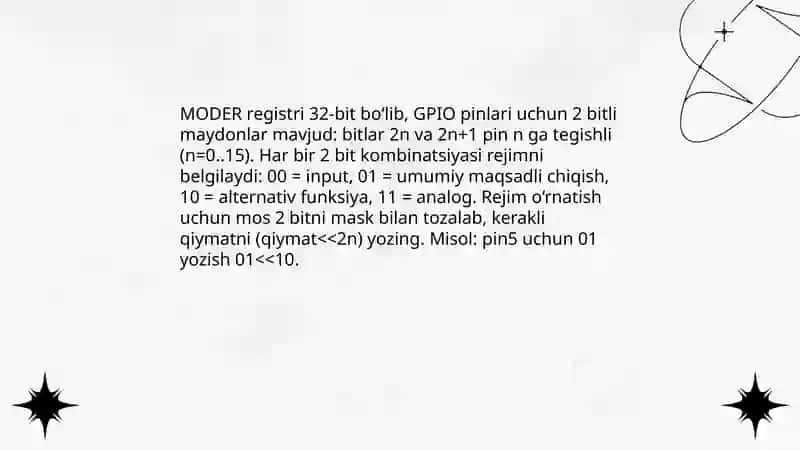 GPIO portlarining registrlar orqali boshngaruvi 4
