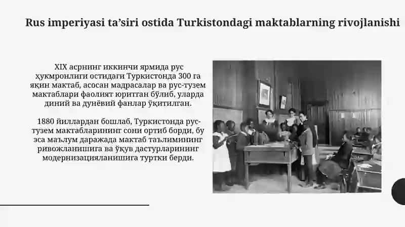 Maktablarning rivojlanishi Turkistonda 19-asrning 2-yarimida 4