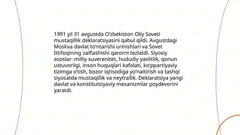 Mustaqillik deklaratsiyasi qabul qilinishi va uning tarixiy ahamiyati 4