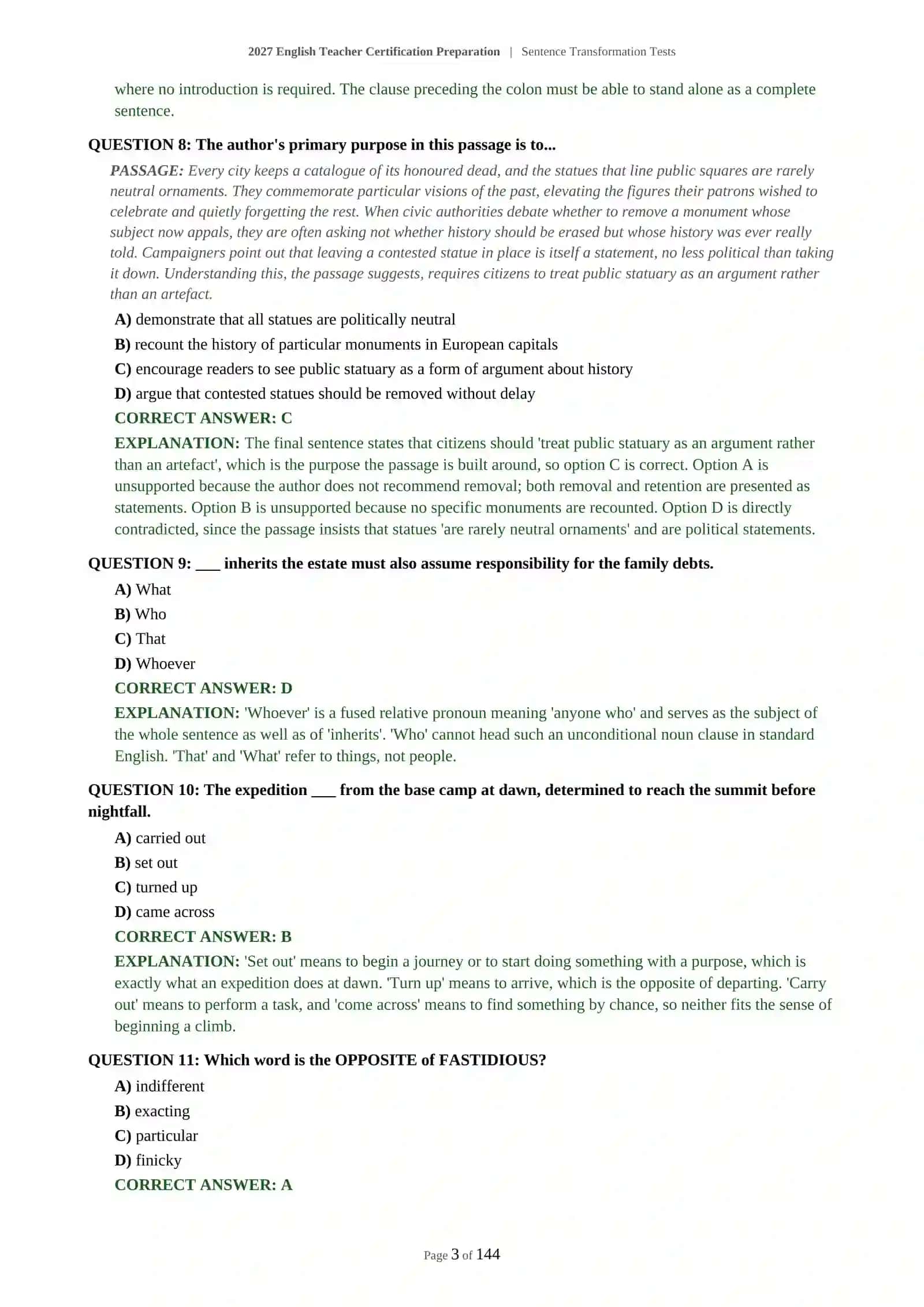 2027 English Teacher Certification Preparation | Sentence Transformation Tests 4