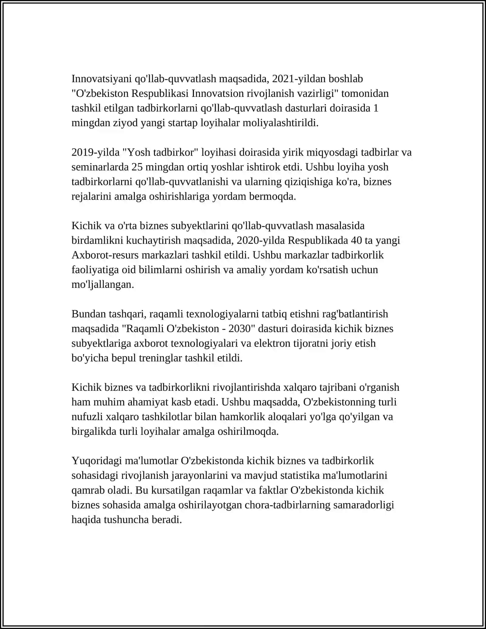 OʻZBEKISTONDA AHOLI DAROMADLARINI OSHIRISH VA BANDLIGINI TAʼMINLASH 4
