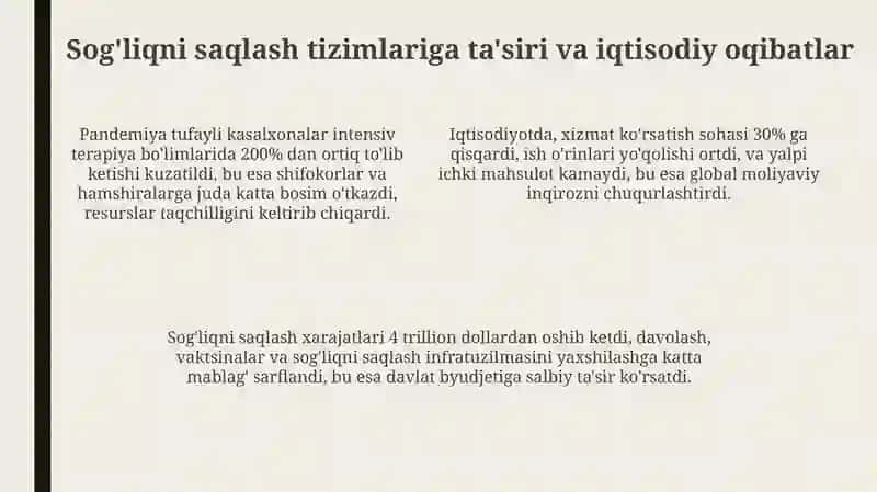 Pandemiya XXI asrning muammosi va uning oqibatlari 4