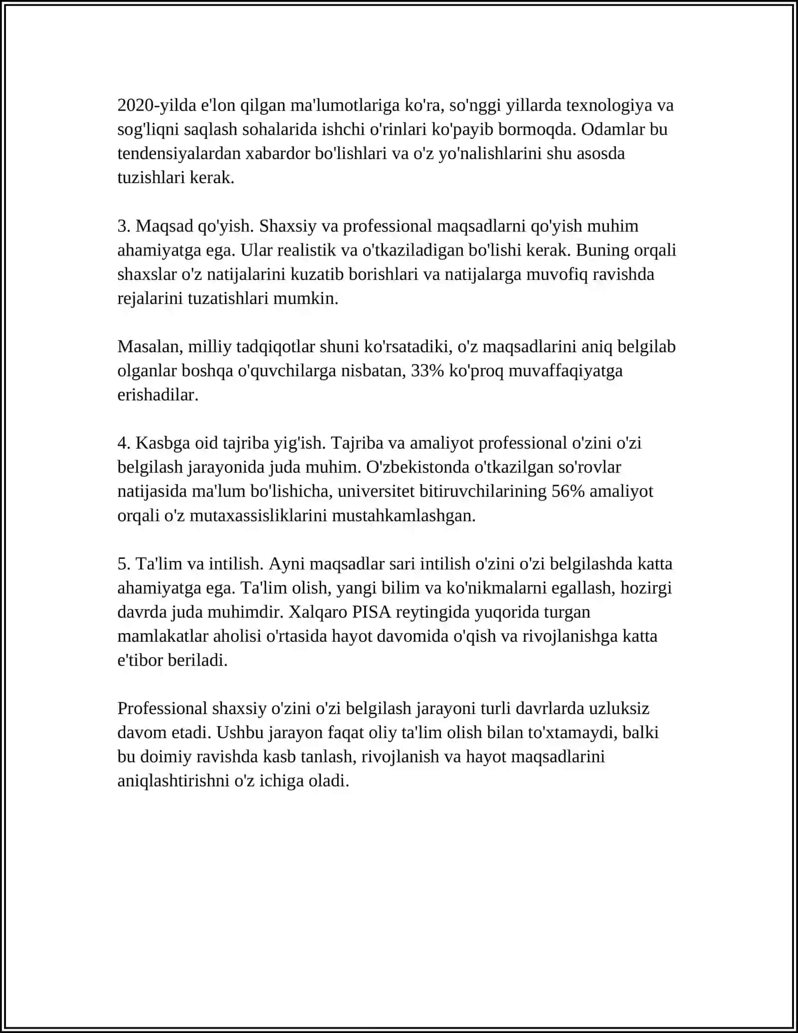 PROFESSIONAL VA SHAXSIY OʻZINI OʻZI BELGILASH,SHAKLLANISHIDA OʻZ OʻZINI TAKOMILLASHTIRISH. PROFESSIONAL VA SHAXSIY SIFAT KOMPONENTLARI 4