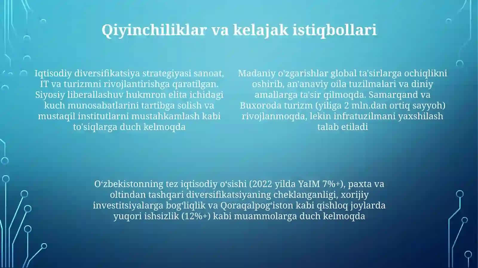 Yangi O'bekiston ijtimoiy-siyosiy iqtisodiy va madaniy hayotida ro'y bergan o'zgarishlari 4