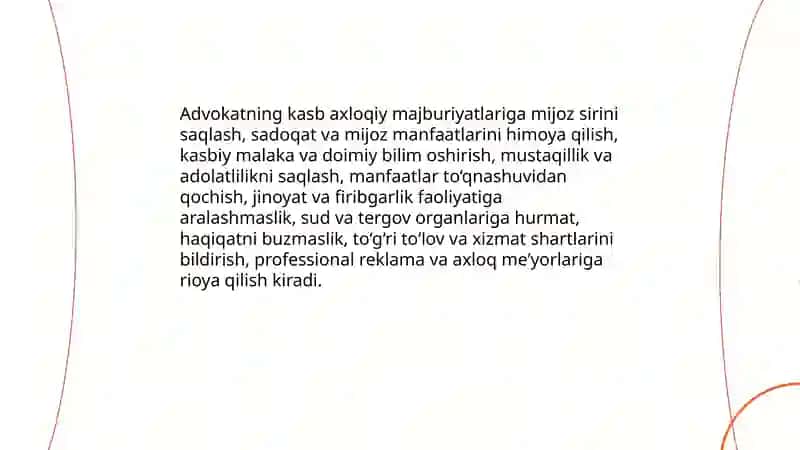 Advokat tergov va prokuratura organlari xodimlari hamda sudyaning kasb axloqi 4