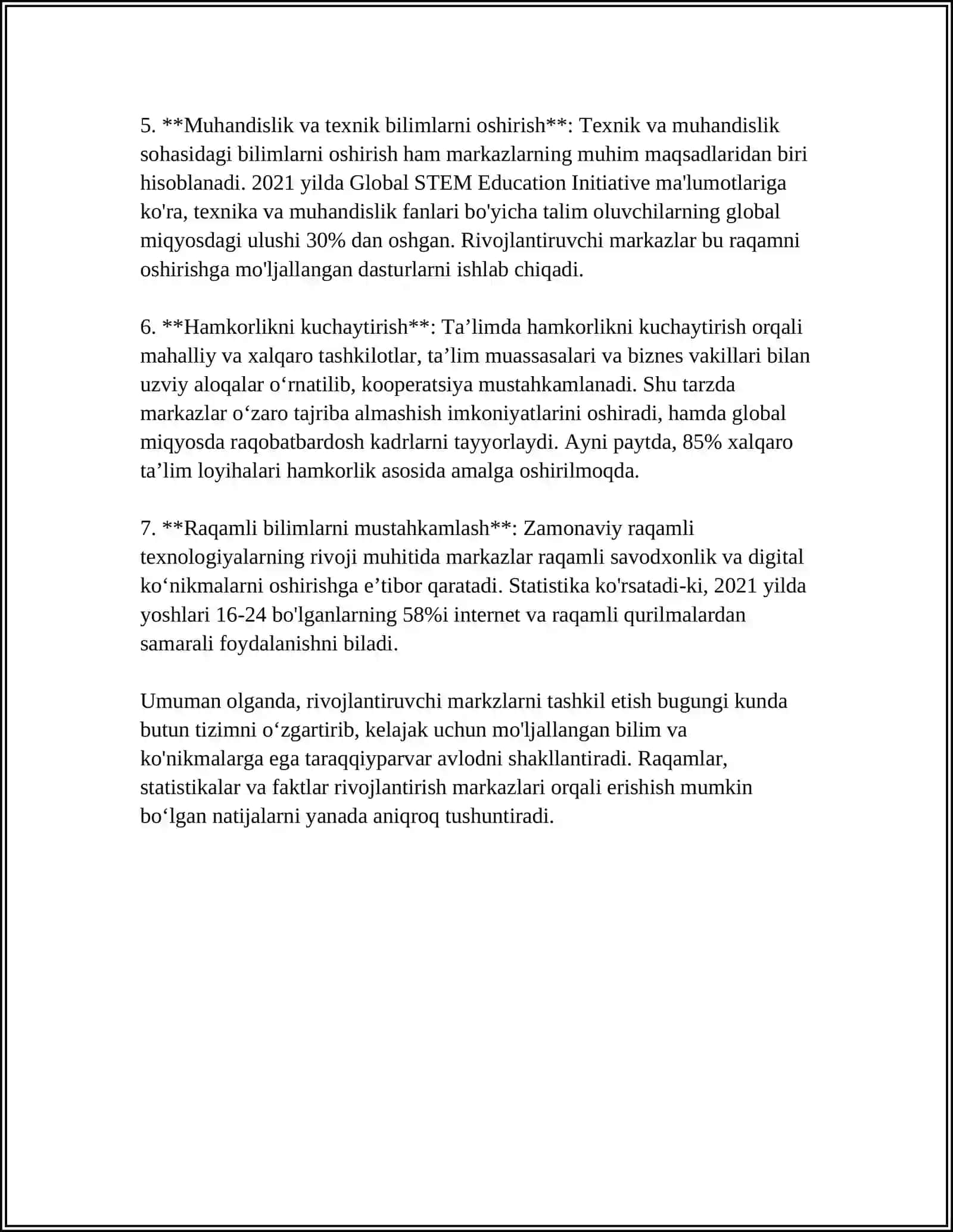 MUSTAQIL ISH Mavzu: MAKTABGACHA TAʼLIM TASHKILOTLARIDA RIVOJLANTIRUVCHI MARKAZLARNI TASHKIL ETISH TEXNALOGIYASI 4