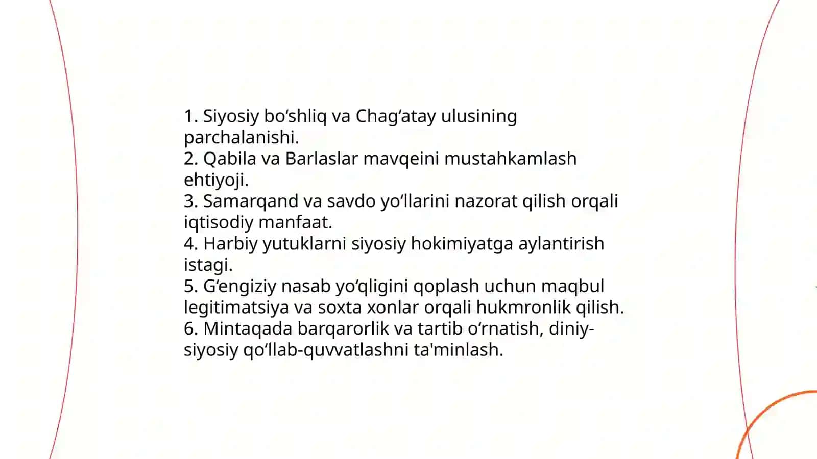 Amir Temur siyosiy foliyatinig boshlanishi 4