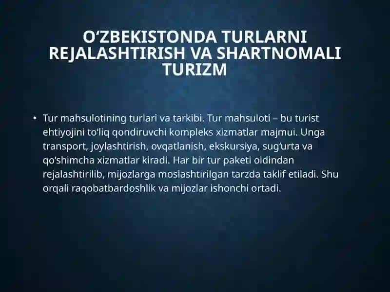 O‘zbekistonda turlarni rejalashtirish va shartnomali turizm 4