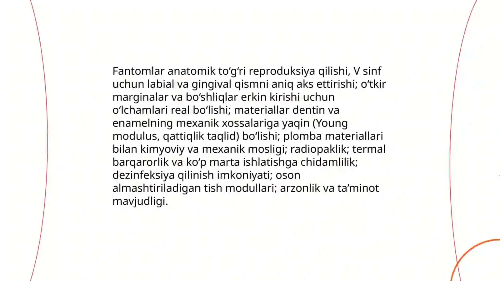 Fantomlarda V sinf karioz bo'shliqlarini charxlash va plombalash 4